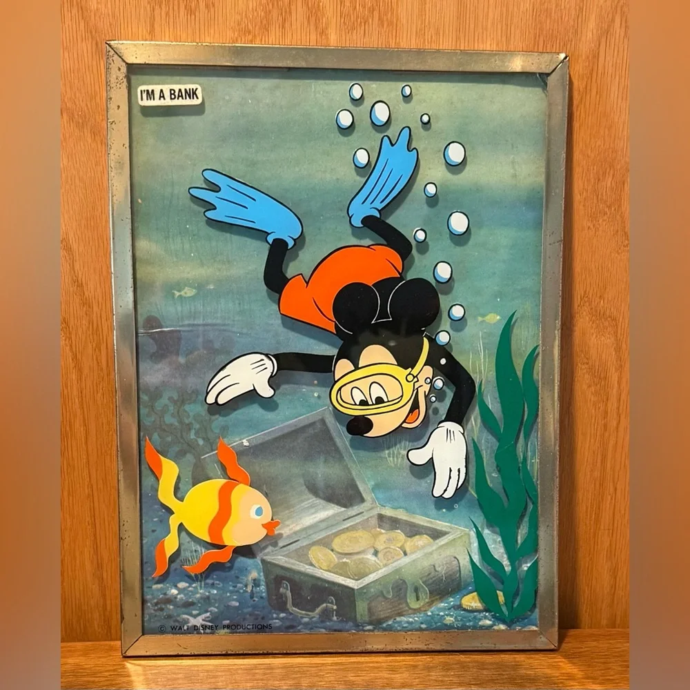 VINTAGE Walt Disney Productions Brytone Mickey Mouse Painting on Glass Bank RARE